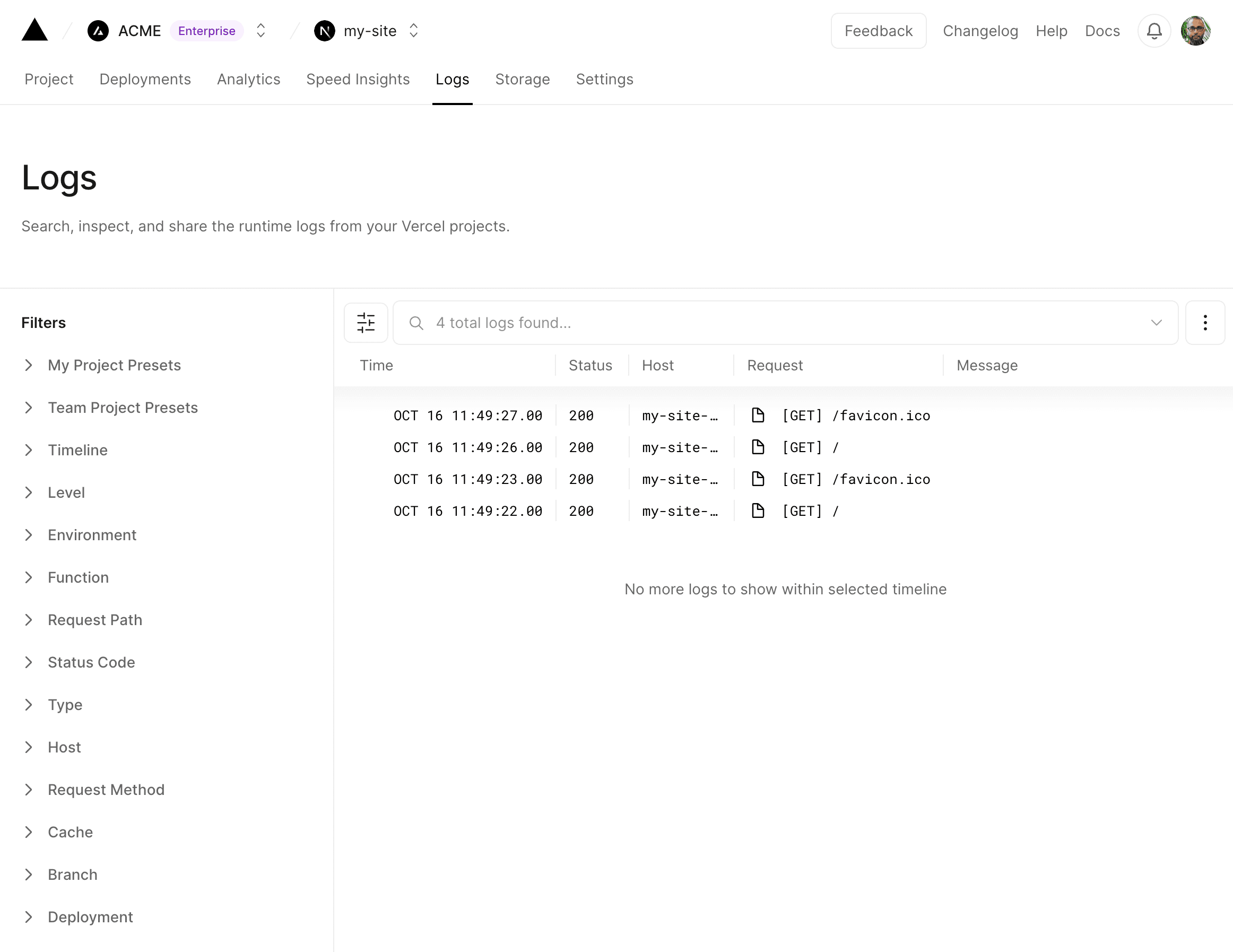 Layout to visualize the runtime logs.